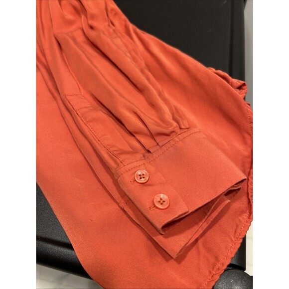 Chicos 0 S (4/6) Button Down Blouse Orange Long Sleeve Career Classic - Picture 5 of 5